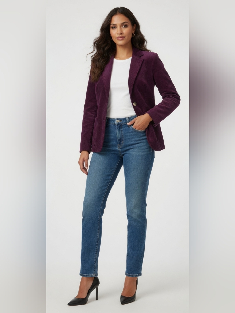 Gap Womens Plum Purple Curdoroy Lined 3 Button Blazer Jacket Coat  (SIZE:M)